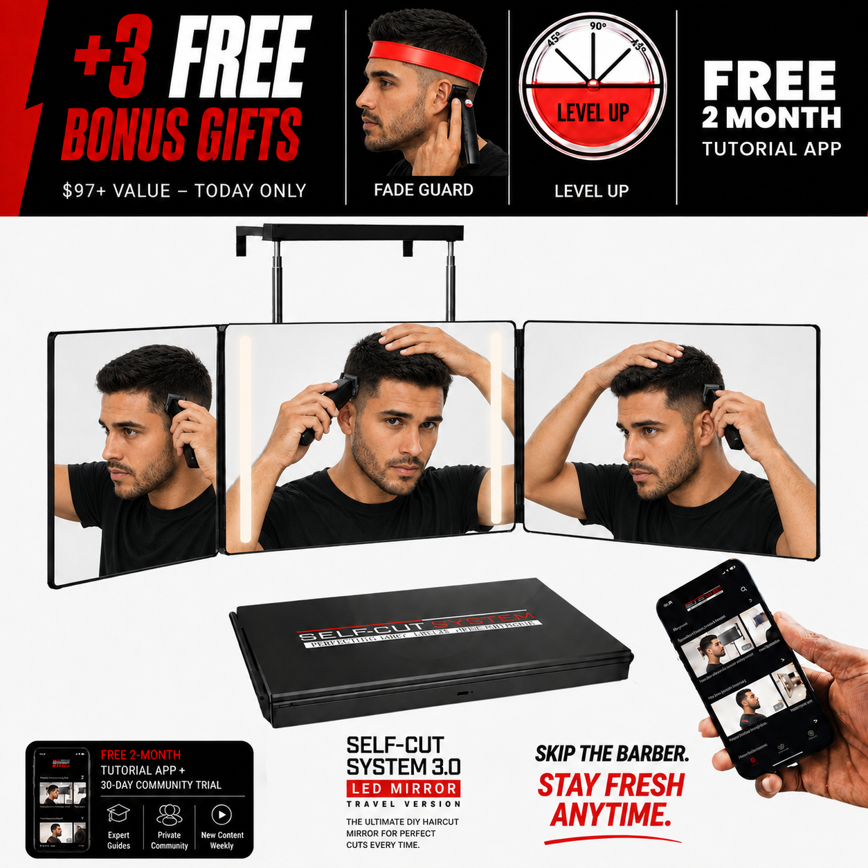 Self-Cut System 3.0 LED Mirror – DIY Grooming Kit